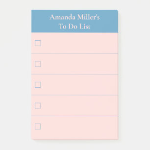 Modern Light Coral Blue To Do List with Name Post-it Notes