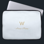 Modern Light Dusty Blue Gold Script Monogram Laptop Sleeve<br><div class="desc">A modern,  elegant monogram design with gold handwritten minimalist script typography and sans serif block typography on an elegant pale pastel Light Dusty Blue background. The monogram and name can be easily personalised.</div>
