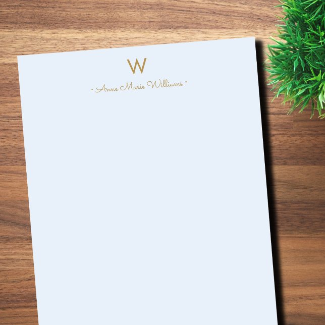 Modern Light Dusty Blue Gold Script Monogram Notepad (Creator Uploaded)