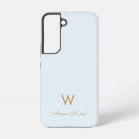 Modern Light Dusty Blue Gold Script Monogram