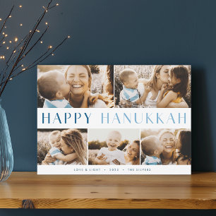 Modern Light Elegant Hanukkah 5 Photo Collage Holiday Card