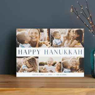 Modern Light Elegant Hanukkah 5 Photo Collage Holiday Card