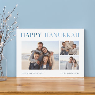 Modern Light Elegant Hanukkah Photo Collage Holi Holiday Card