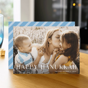 Modern Light Elegant Single Photo Hanukkah Holiday Card