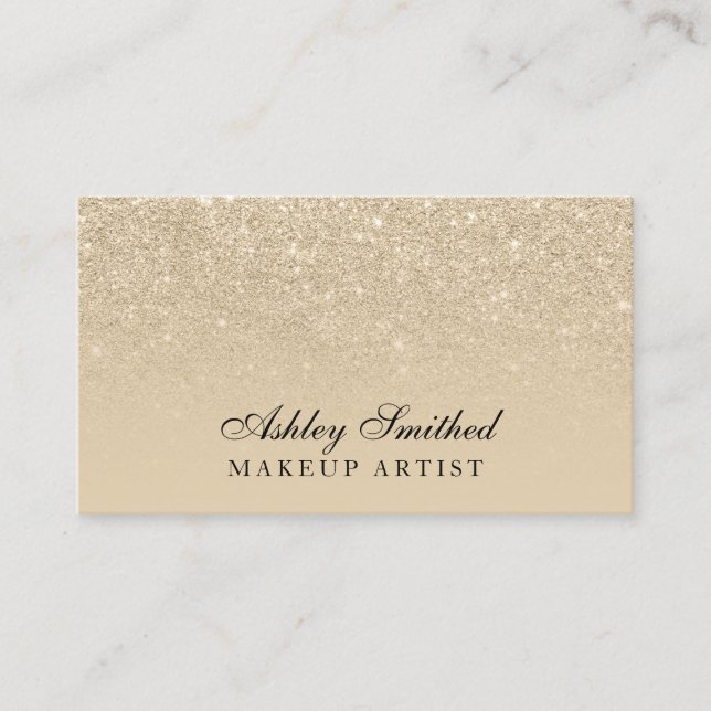Modern light gold glitter beige ombre makeup business card (Front)