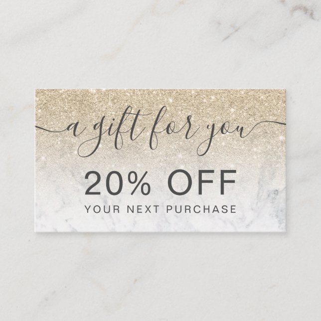 Modern light gold glitter marble ombre discount card (Front)