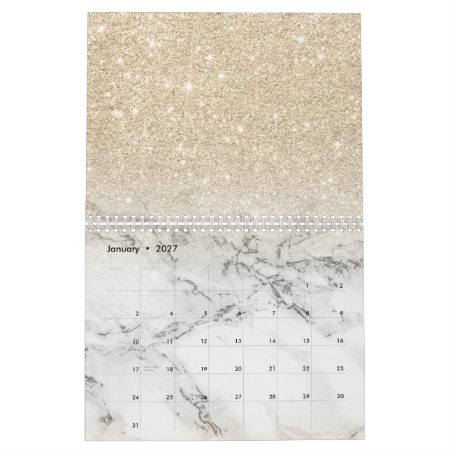 Modern light gold glitter ombre glitter marble calendar (Jan 2027)