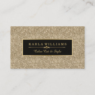 Modern Light Gold Glitter Texture Black Accent Business Card