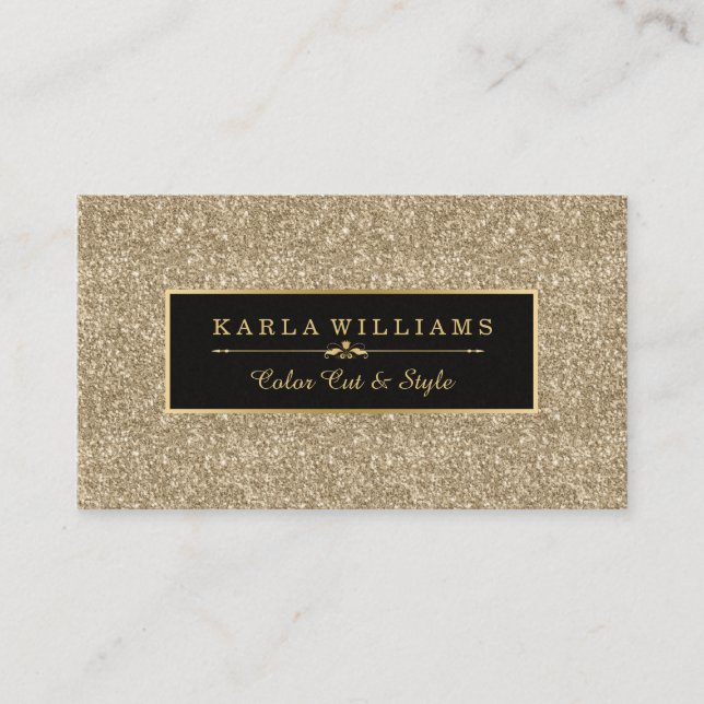 Modern Light Gold Glitter Texture Black Accent Business Card (Front)