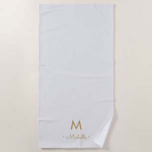 Modern Light Gray Gold Script Monogram Beach Towel