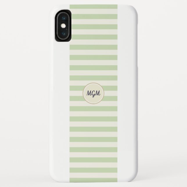 Modern Light Green and Cream Striped Monogram Case-Mate iPhone Case (Back)