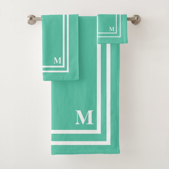 Modern Light Green Monogram Bath Towel Set (Insitu)