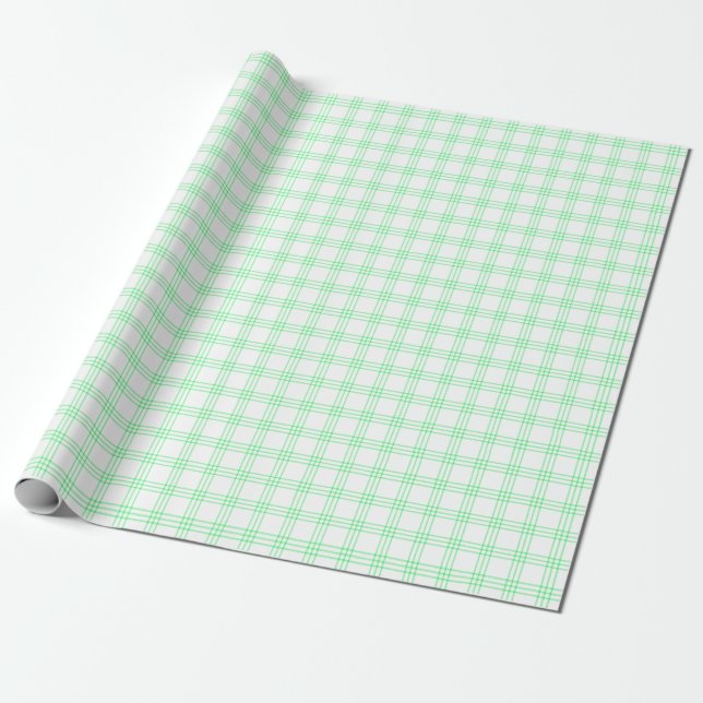 Modern Light Green Plaid Wrapping Paper (Unrolled)
