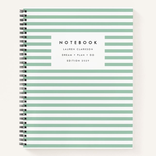 Modern Light Green Striped Notebook (Front)