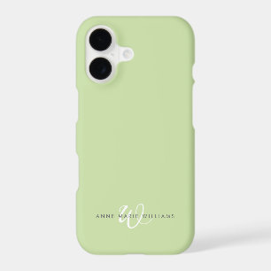 Modern Light Green White Script Monogram