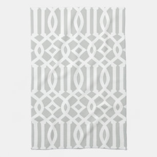 Modern Light Grey and White Trellis Pattern Tea Towel