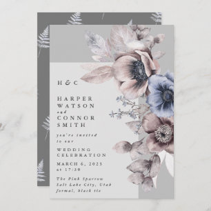 Modern Light Grey Dry Winter Floral Wedding Invitation