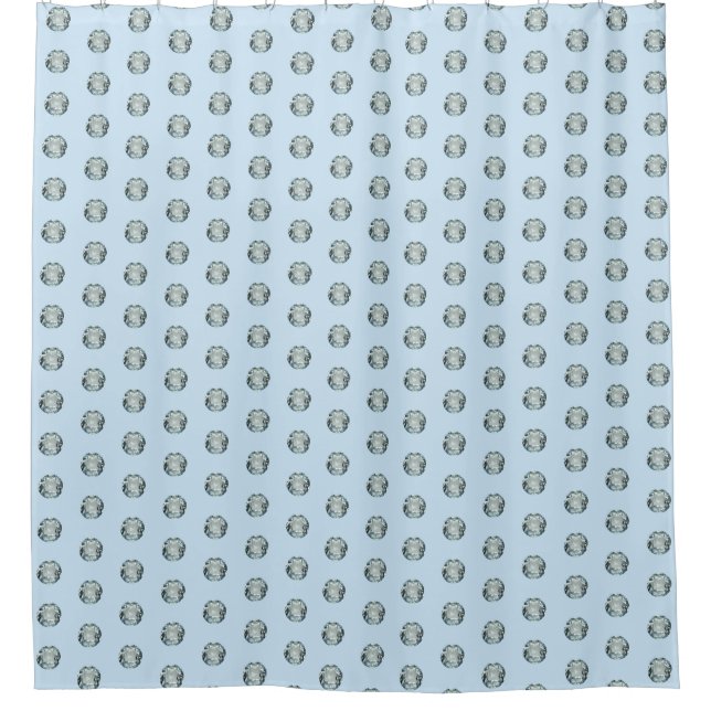 Modern Light Grey Gemstone Pattern on Light Blue Shower Curtain (Front)