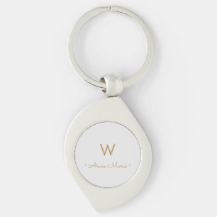 Modern Light Grey Gold Minimalist Monogram Key Ring
