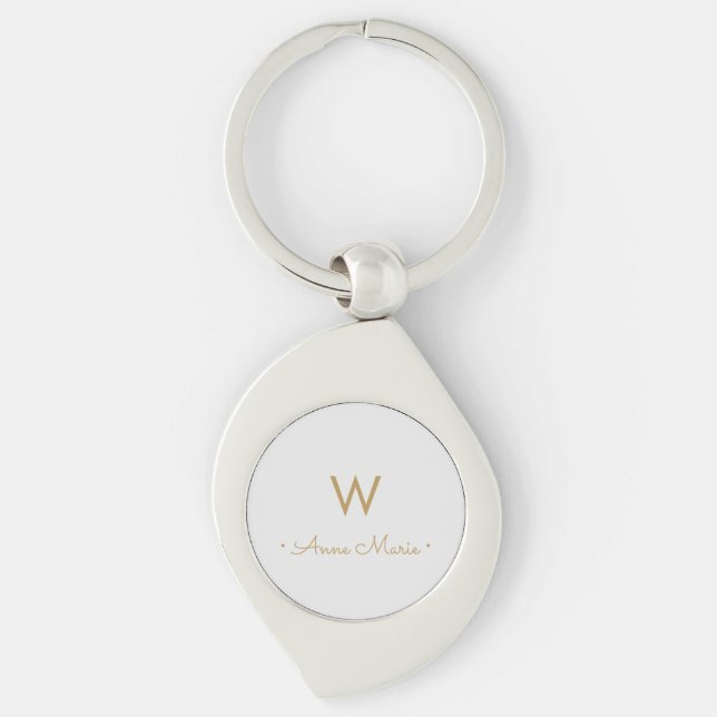 Modern Light Grey Gold Minimalist Monogram Key Ring (Front)