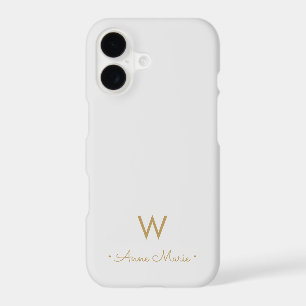 Modern Light Grey Gold Script Monogram