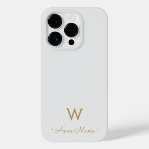 Modern Light Grey Gold Script Monogram Case-Mate iPhone 14 Pro Case