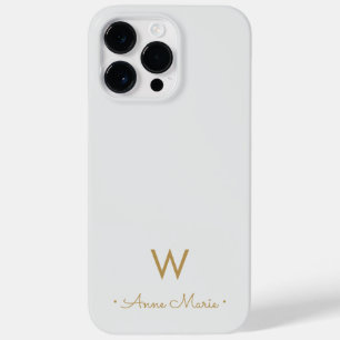 Modern Light Grey Gold Script Monogram Case-Mate iPhone 14 Pro Max Case