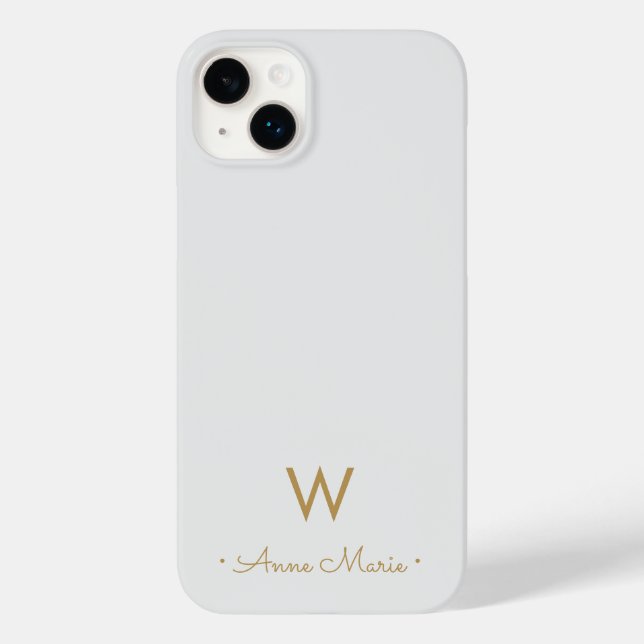 Modern Light Grey Gold Script Monogram Case-Mate iPhone Case (Back)