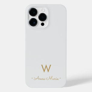 Modern Light Grey Gold Script Monogram iPhone 14 Pro Max Case