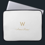 Modern Light Grey Gold Script Monogram Laptop Sleeve<br><div class="desc">A modern,  elegant monogram design with gold handwritten minimalist script typography and sans serif block typography on an elegant pale pastel Light Grey background. The monogram and name can be easily personalised.</div>