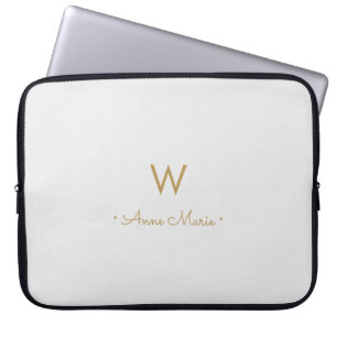 Modern Light Grey Gold Script Monogram Laptop Sleeve