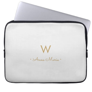Modern Light Grey Gold Script Monogram Laptop Sleeve