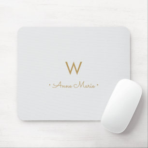 Modern Light Grey Gold Script Monogram Mouse Mat