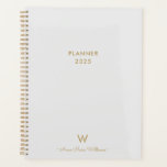 Modern Light Grey Gold Script Monogram Planner<br><div class="desc">Modern Light Grey Gold Script Monogram Planner. A modern,  elegant monogram design with gold handwritten minimalist script typography and sans serif block typography on an elegant pale pastel Light Grey background. The monogram and name can be easily personalised.</div>