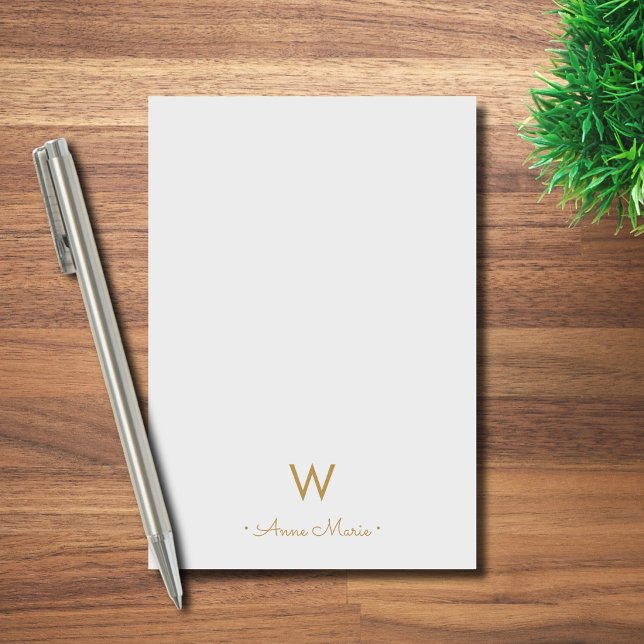 Modern Light Grey Gold Script Monogram Post-it Notes (Creator Uploaded)