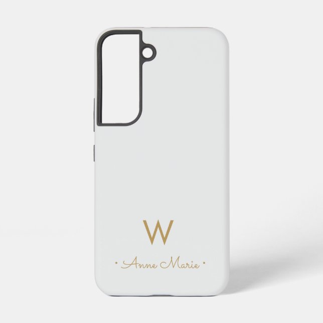 Modern Light Grey Gold Script Monogram Samsung Galaxy S22 Case (Back)