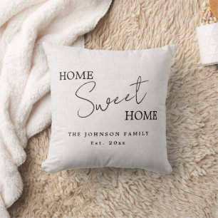 Modern Light Grey Home Sweet Home Family Name Cushion