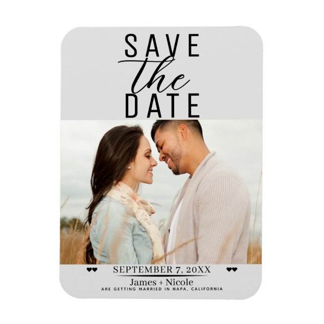 Modern Light Grey Save the Date Wedding Photo Magnet (Vertical)
