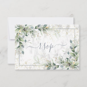 Modern Light Grey White Floral Gold Marble RSVP