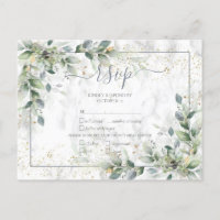 Modern Light Grey White Floral Gold Marble RSVP