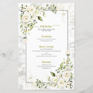 Modern Light Grey White Floral Gold Marble Wedding