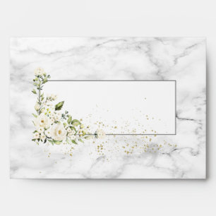 Modern Light Grey White Floral Gold Marble Wedding Envelope