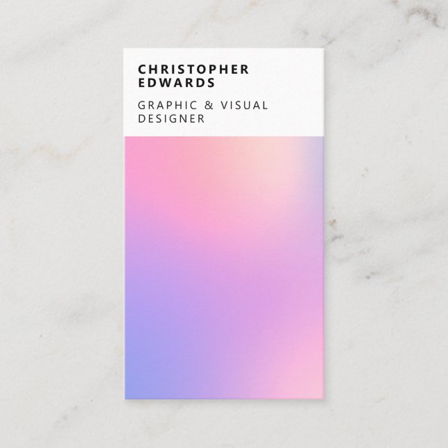 Modern light holographic gradient white abstract business card (Front)