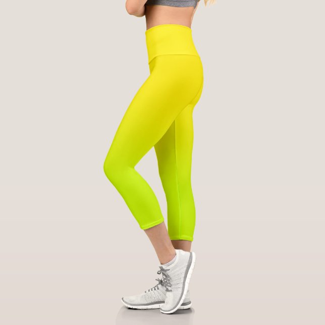 Modern Light Lime and Lemon Ombre Capri Leggings (Left)