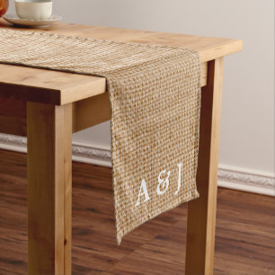 Modern Light Linen Personalised Monogram Wedding Medium Table Runner