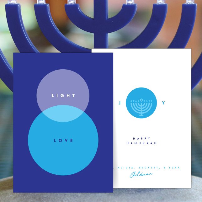 Modern Light & Love Blue on Blue Hanukkah  Card (Creator Uploaded)