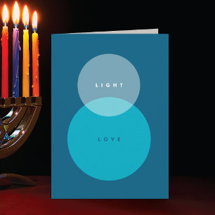Modern Light & Love Blue & Teal Folded Hanukkah Holiday Card