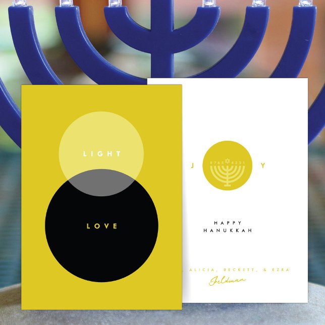 Modern Light & Love Gold & Black Hanukkah  Card (Creator Uploaded)