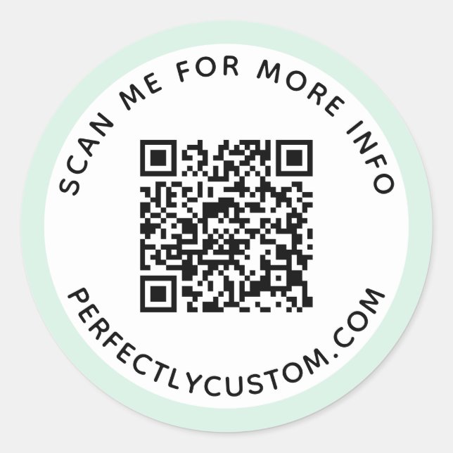 Modern light mint green border QR code and text Classic Round Sticker (Front)