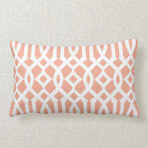 Modern Light Orange and White Trellis Pattern Lumbar Cushion